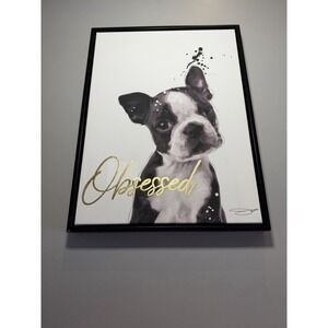 Obsessed French bulldog Framed Canvas Black And White Wall Art